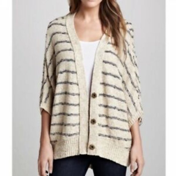 Free People Sweaters - Free People Rabbit Moon Stripe Cardigan Dolman Sweater Cotton Blend Beige Navy S